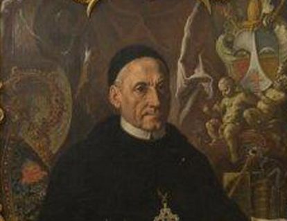 Porträt Abt Konstantin Miller in der Bibliothek von Kloster und Schloss Salem