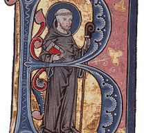 Darstellung des heiligen Bernhards als Initiale B, circa 1267-1276, Legenda Aurea (Keble MS 49, fol 162r)