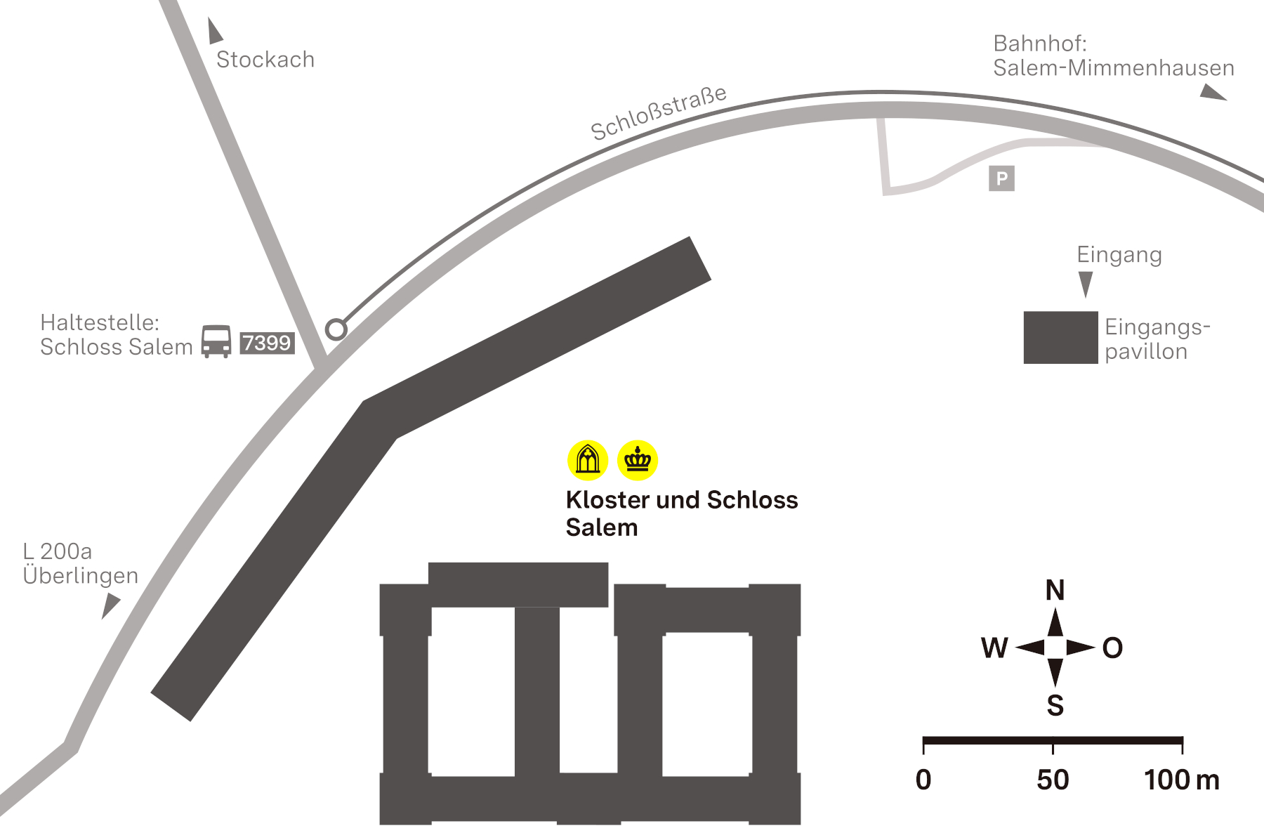 Anfahrtsskizze zum Kloster und Schloss Salem