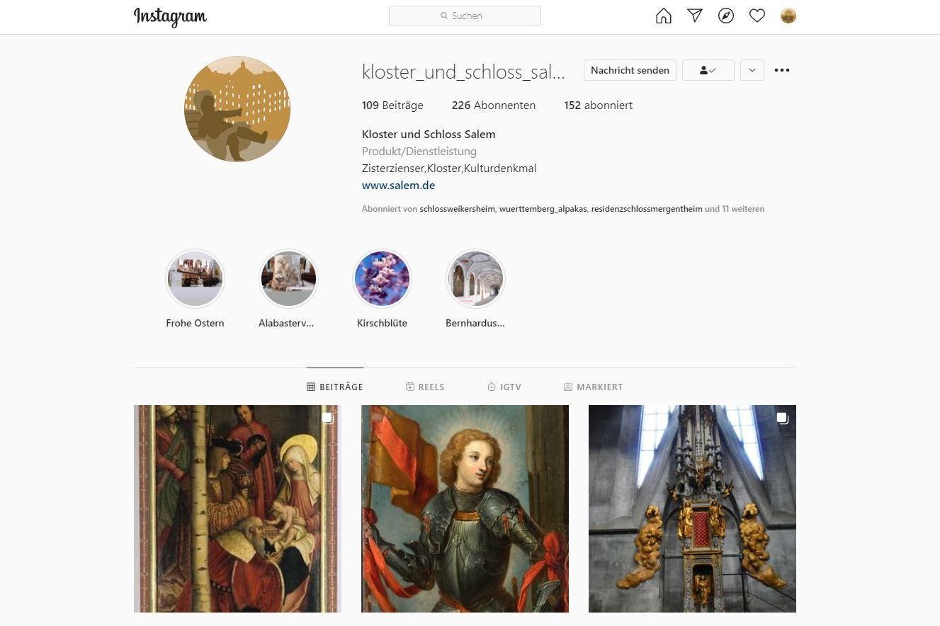 Kloster und Schloss Salem, Instagramseite