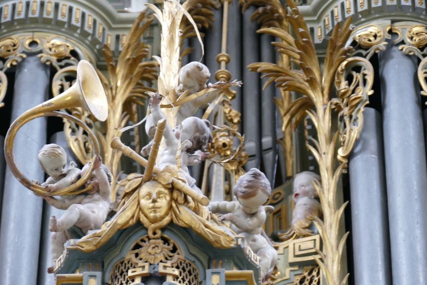 Kloster und Schloss Salem, Dreifaltigkeitsorgel im Münster, Detail am Rückpositiv