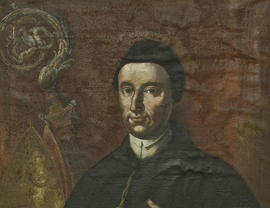 Porträt Abt Robert Schlecht in der Bibliothek von Kloster und Schloss Salem