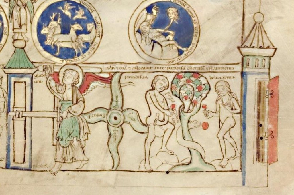 Miniatur „Initium creaturae dei“, Ausschnitt, Liber scivias, Zwiefalten und Salem, Ende des 12. Jahrhunderts und um 1220