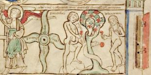 Miniatur „Initium creaturae dei“, Ausschnitt, Liber scivias, Zwiefalten und Salem, Ende des 12. Jahrhunderts und um 1220