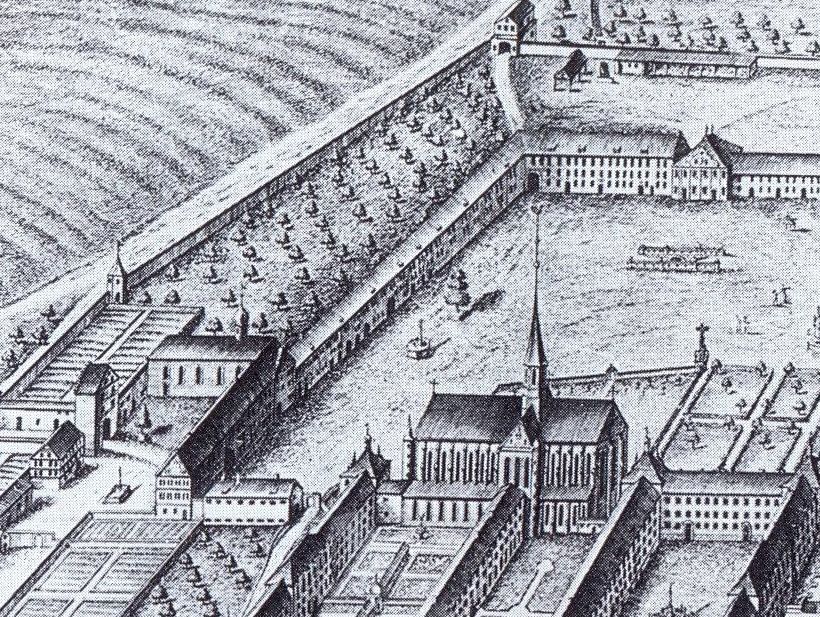 Kloster und Schloss Salem, Kupferstich von Göz & Klauber von 1738 nach einer Zeichnung von Johann Georg Brueder