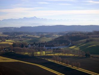 Kloster und Schloss Salem, Luftbild, Blick auf die Alpen 