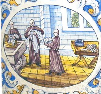 Detailansicht der Küche auf dem Ofen im Sommerrefektorium von Kloster und Schloss Salem