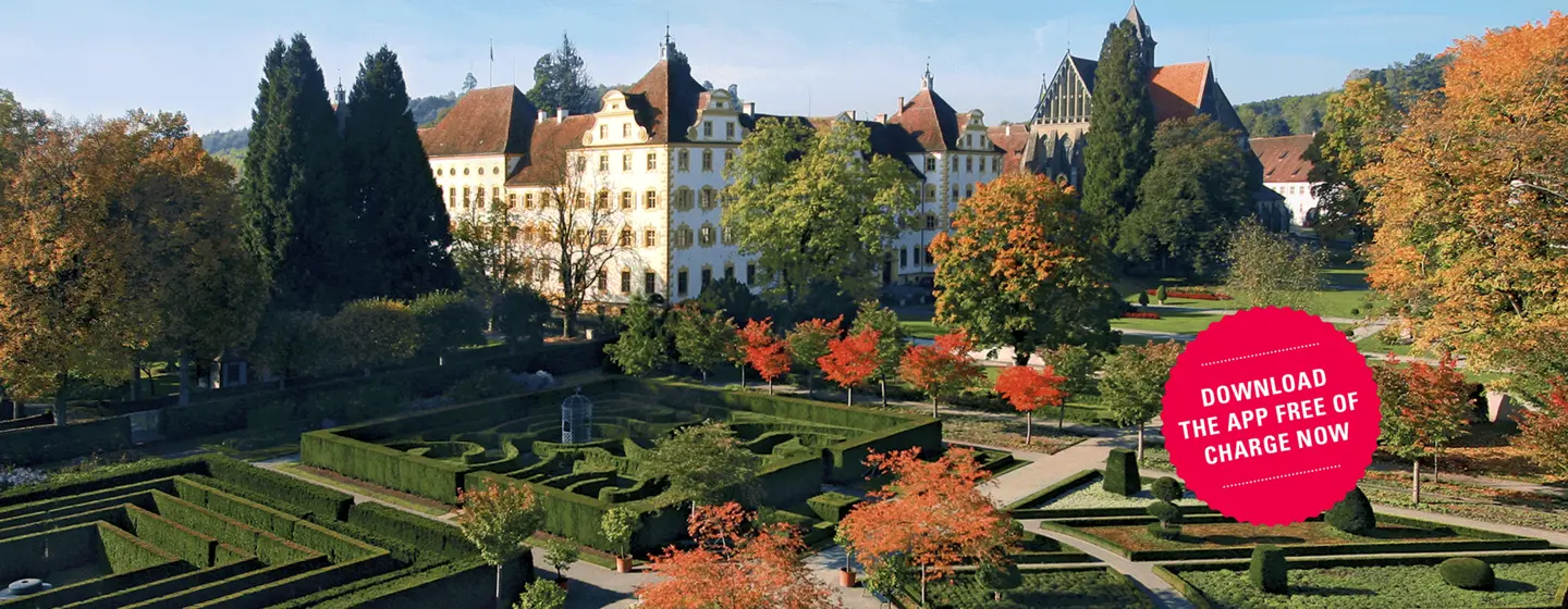 Salem Monastery and Castle, advertising banner for the app "Monument BW" 