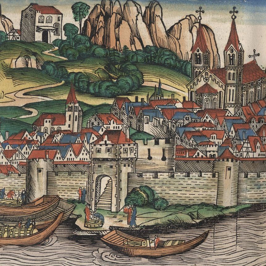 Konstanz, Holzschnitt aus der Weltchronik von Hartmann Schedel, München, Bayerische Staatsbibliothek, Rar. 287, Bl. 240v
